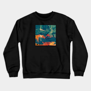 Abstract Canvas Painting - Teal and Orange Crewneck Sweatshirt